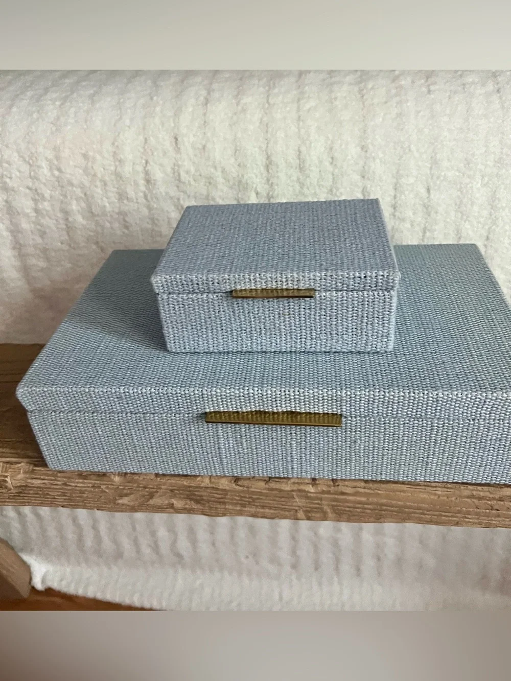 Pottery Barn Set Hampton Jewelry Boxes Small + Medium Chambray Blue NWT Bundle